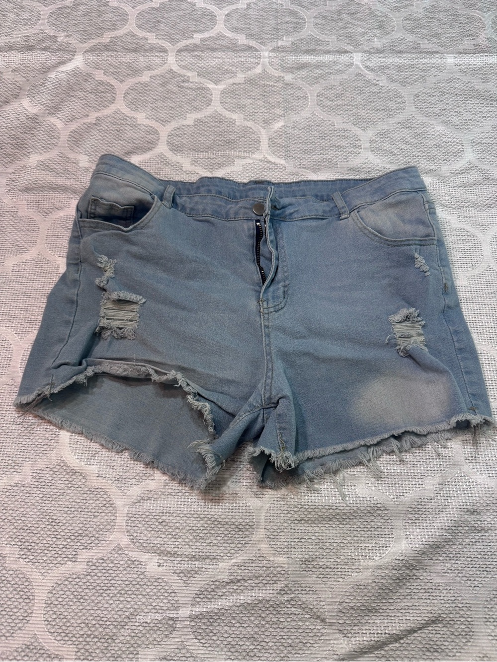Light Blue Distressed Denim Shorts - Women's